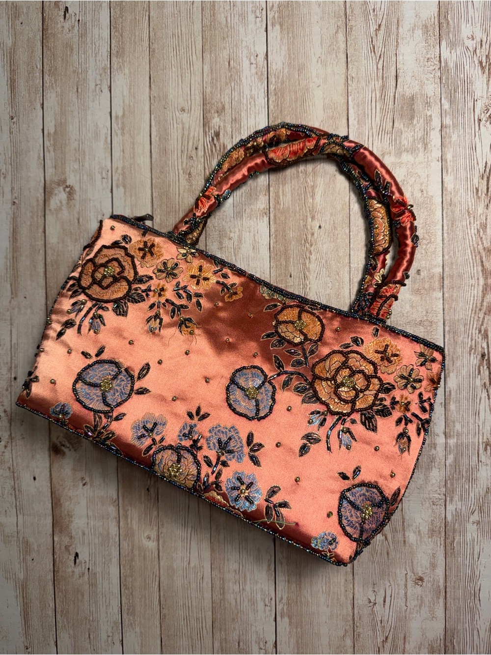 Vendula London Vintage Beaded Satin Floral Top Handle Handbag - Great Condition